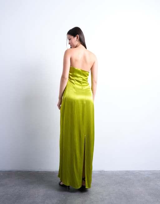 Vestido largo verde con escote palabra de honor de satén de Topshop, 2 de 4