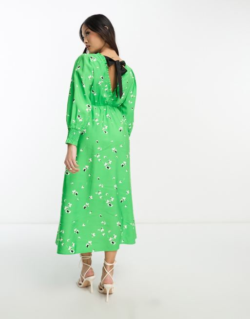 Vestido largo verde con estampado floral y lazada en la espalda de Y.A.S Petite, 4 de 4