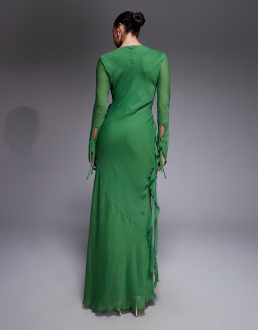 Vestido largo verde con volantes de chifón de Daska , 2 de 4