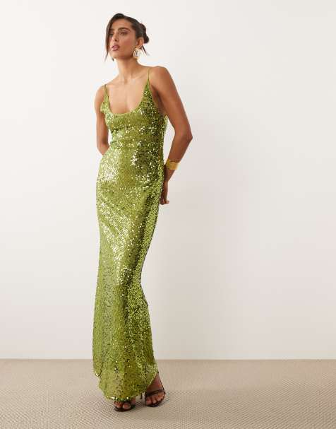 Vestido largo verde de tirantes de tejido transparente con lentejuelas dispersas de ASOS DESIGN - view 1