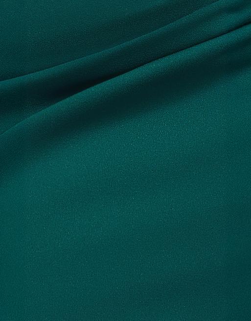 Vestido largo verde esmeralda con escote Bardot corazón y mangas abullonadas tridimensionales de Goddiva, 4 de 4