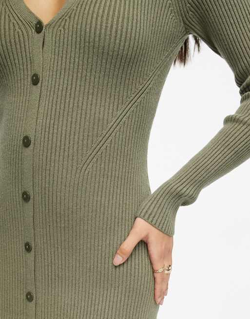Vestido largo verde estilo jersey abotonado de Abercrombie & Fitch, 3 de 4