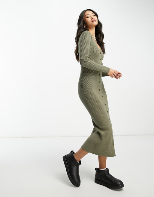 Vestido largo verde estilo jersey abotonado de Abercrombie & Fitch, 4 de 4