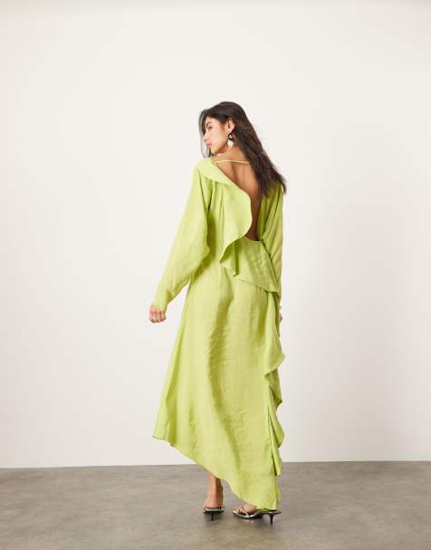 Vestido largo verde lima asimétrico de manga larga con espalda descubierta de ASOS EDITION - view 1