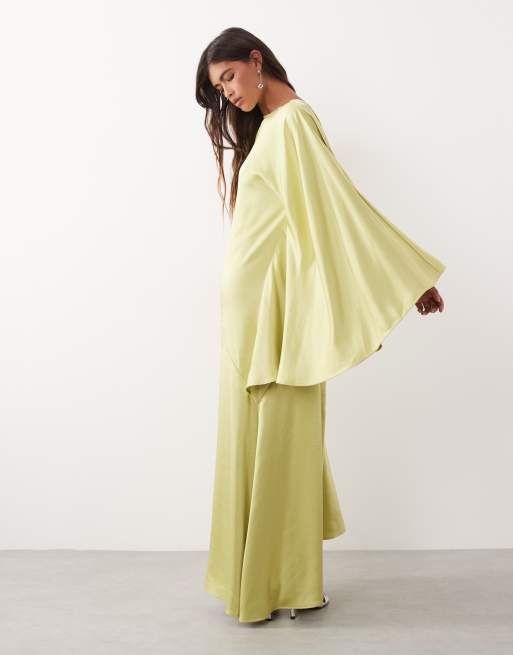 Vestido largo verde lima asimétrico de satén de ARRANGE, 4 de 4