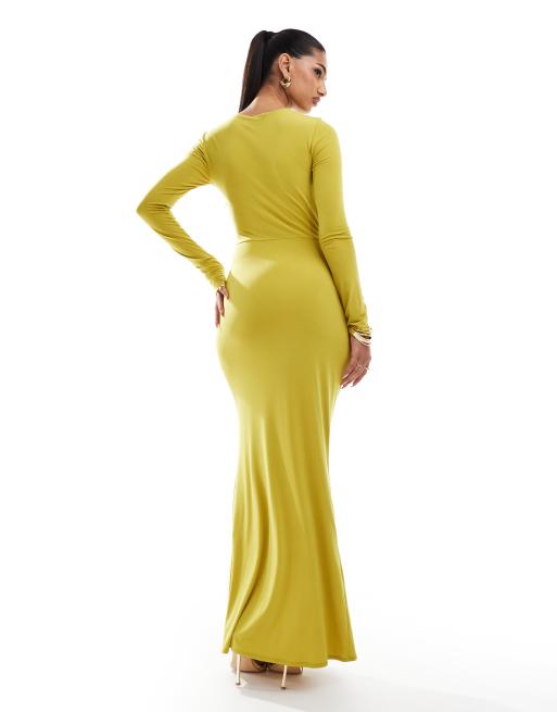 Vestido largo verde lima de manga larga con detalle anudado de ASOS ASOS DESIGN, 2 de 4