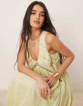 Vestido de playa midi abotonado con estampado abstracto y tirantes de grosgrain de ASOS DESIGN
