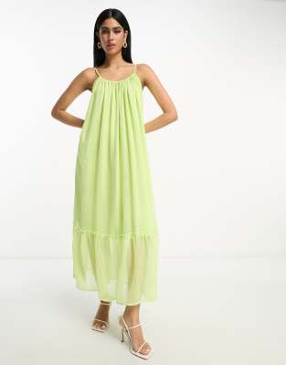 Vestido largo verde lima pastel vaporoso de tirantes de Vila | ASOS