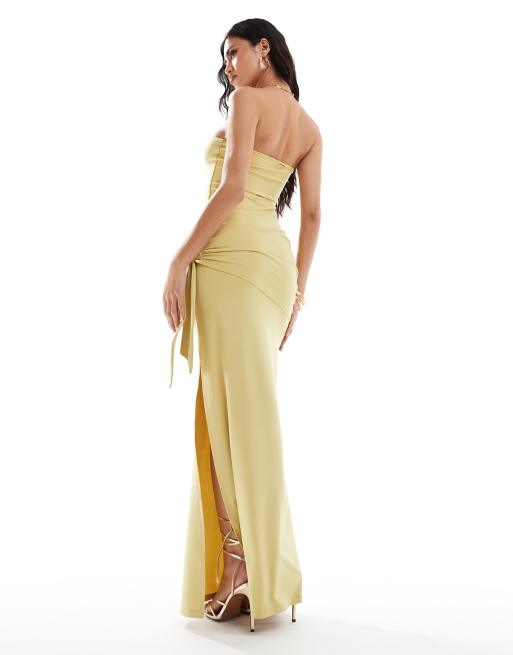 Vestido largo verde matcha con lazada lateral y escote palabra de honor de ASOS DESIGN, 4 de 4