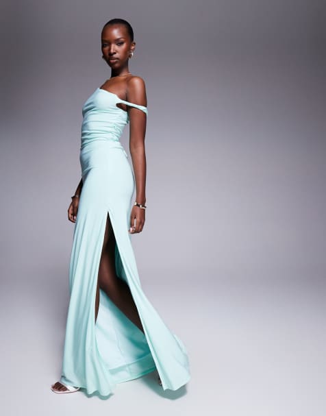 Vestido largo verde menta con detalle retorcido en el hombro y cordones en la espalda de ASOS DESIGN - view 1