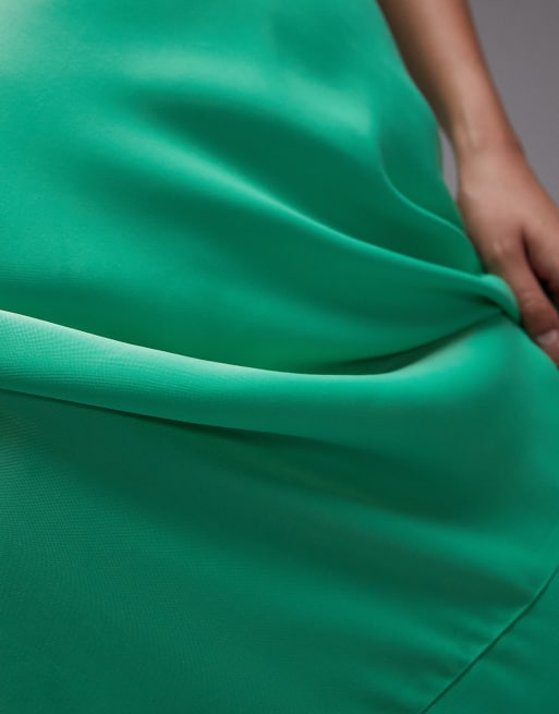 Vestido largo verde muy escotado de satén de Topshop, 4 de 4