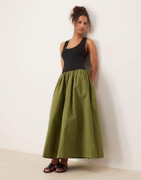 Vestido largo verde oliva con cuello ancho y diseño híbrido de ASOS DESIGN - view 1