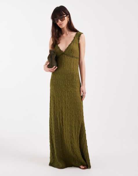 Vestido largo verde oliva de tirantes de encaje de ASOS DESIGN - view 1