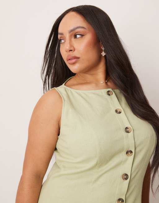 Vestido largo verde salvia abotonado estilo chaleco con cuello barco de ASOS DESIGN Curve , 4 de 4