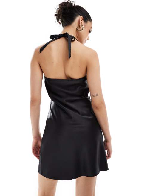 Dress Vestido Mini Satinado Lencero Vestido Lencero Corto Negro De