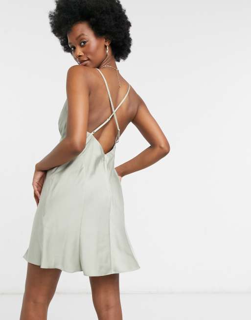 Vestido lencero corto oliva con botones de satén de ASOS DESIGN, 2 de 4