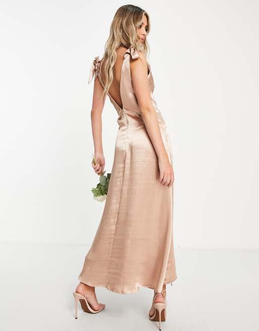 Vestido lencero de dama de honor rosado con insertos de encaje en contraste de Topshop, 2 de 4