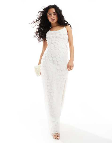 Vestido lencero de novia largo blanco marfil con diseño tridimensional de chifón de TFNC - view 1