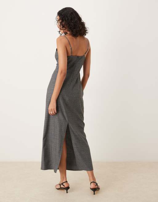 Vestido lencero gris a cuadros de tirantes de ASOS DESIGN, 4 de 4