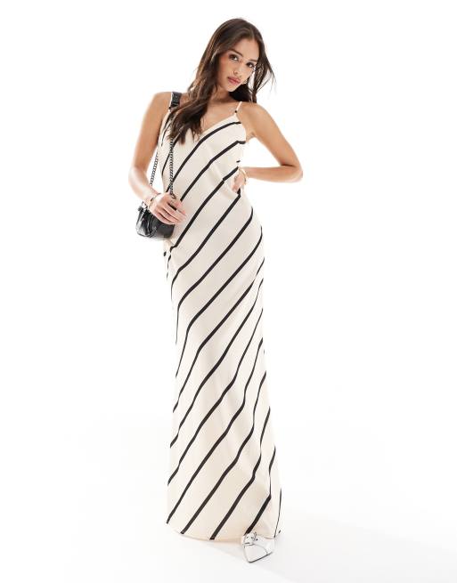 Vestido lencero largo a rayas asimétricas de satén de Pretty Lavish, 3 de 4