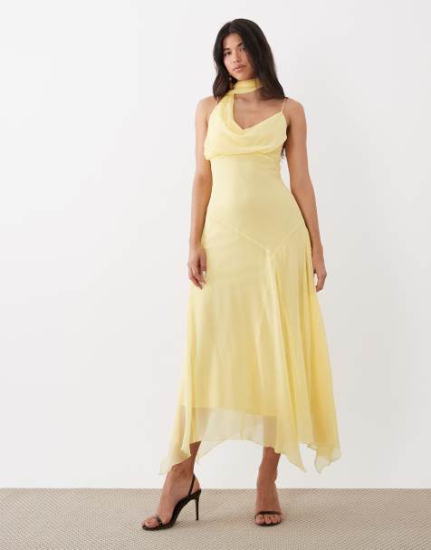 Vestido lencero largo amarillo pastel con detalle de fular de ASOS DESIGN - view 1