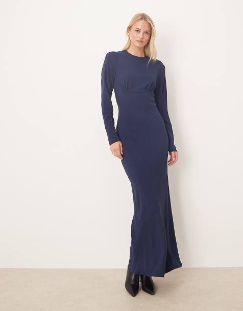 Vestido lencero largo azul marino de corte al bies con detalle en el pecho de satén de ASOS DESIGN Tall - view 1