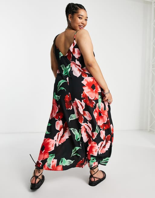 Vestido lencero largo de corte trapecio con estampado floral grande de ASOS DESIGN Curve, 4 de 4
