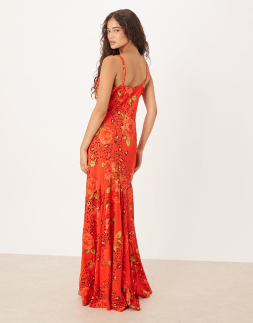 Vestidos Invitada Boda Asos Design Asos Vestido Flores Vestido Lencero  Largo Rojo Con Estampado De Rosas Y Ribete De