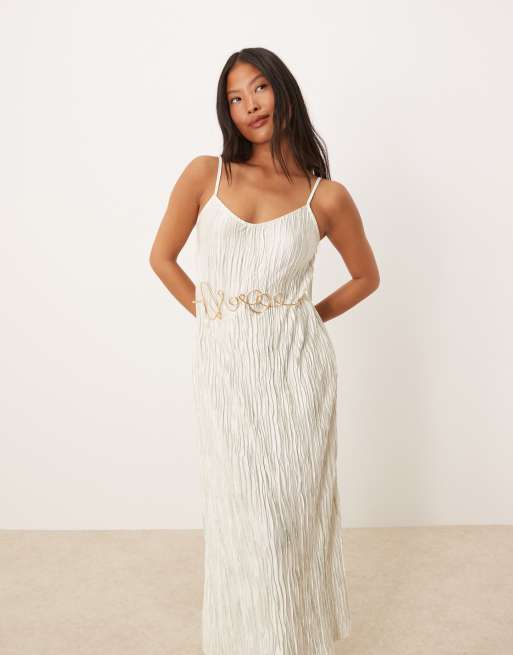 Vestido lencero largo verde pálido plisado de tirantes con efecto tie dye de VILA Petite, 2 de 4