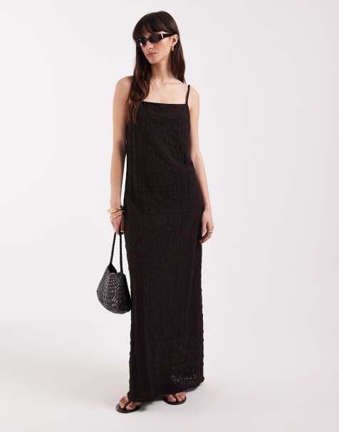 Vestido lencero marrón chocolate de tirantes de encaje de ASOS DESIGN - view 1