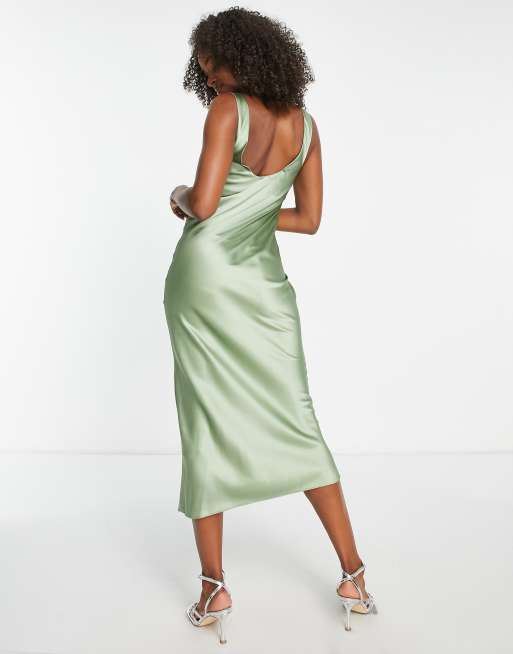 Vestido lencero midi caqui con cuello ancho de satén de ASOS DESIGN Tall, 2 de 4