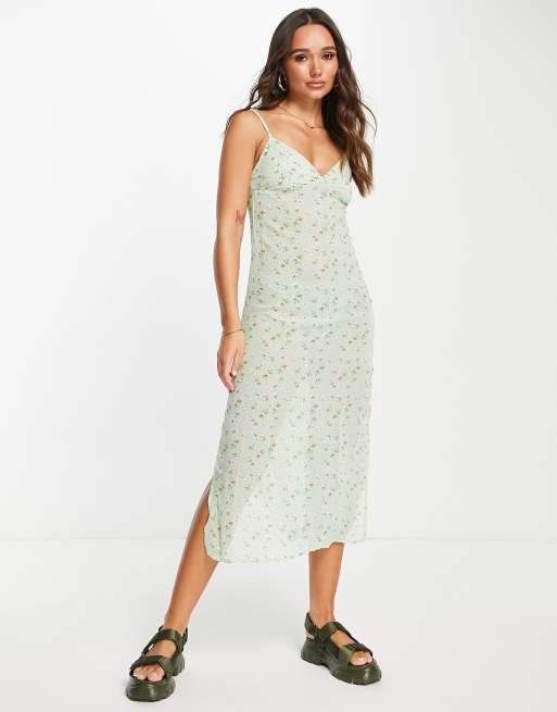 Vestido lencero midi color menta de tirantes con estampado de tirantes de Urban Threads