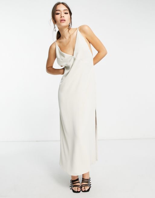 Vestido lencero midi color piedra de tirantes de ASOS EDITION, 3 de 4