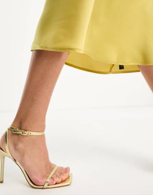 Vestido lencero midi dorado con cuello ancho de satén de ASOS DESIGN Tall , 3 de 4