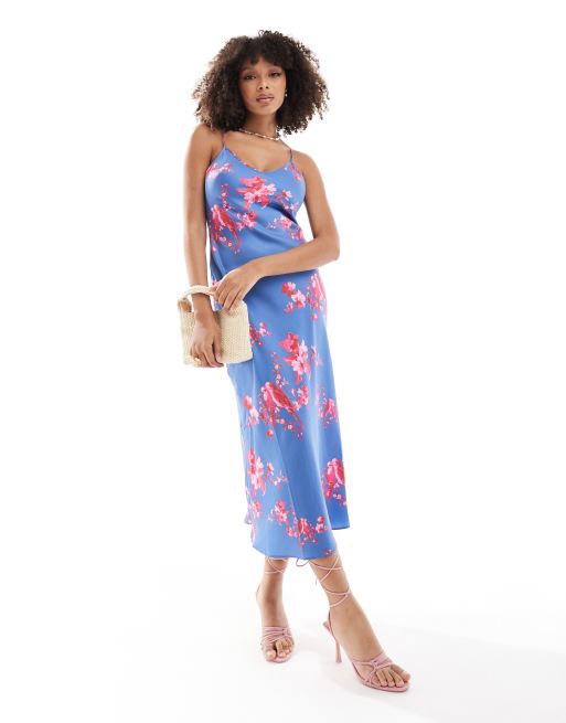 Vestido lencero midi morado y rosa neón de satén Bryony Iona de AllSaints