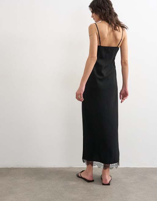 Vestido lencero midi negro de cupro con ribete de encaje de Topshop, 4 de 4