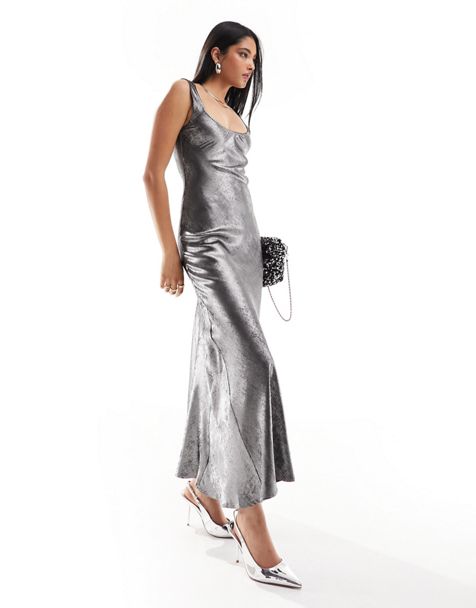 Vestidos cortos Plateado metalizado estilo palabra de Honor de corte muy amplio de ASOS Edition