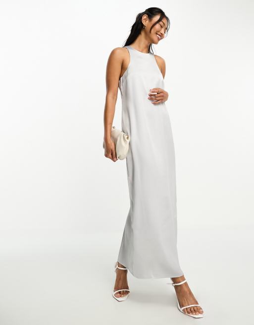 Vestido lencero midi plateado con cuello tipo nadadora de satén de ASOS DESIGN