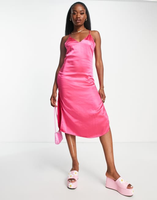 Vestido lencero midi rosa de tirantes espalda cruzada de Pimkie | ASOS