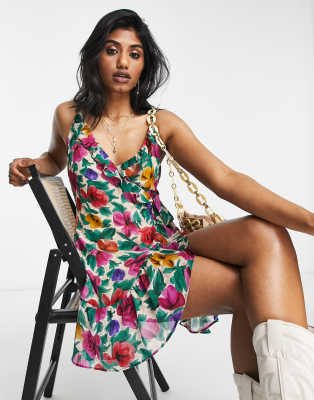 Vestido lencero multicolor cruzado con estampado floral de Topshop - view 1