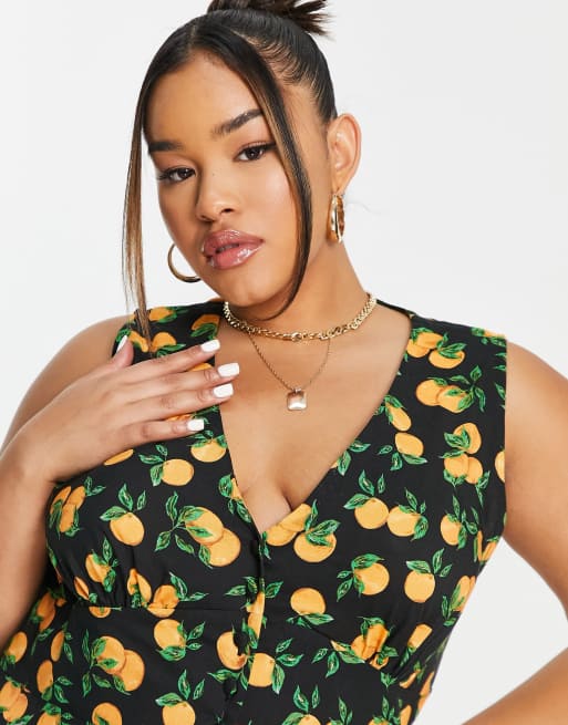 Vestido lencero negro con estampado de naranjas Sandra de Nobody's Child Plus, 4 de 4