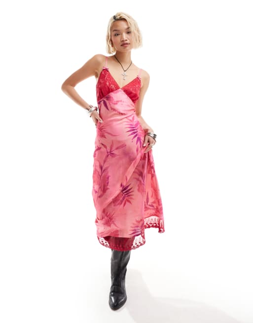Vestido lencero rosa con estampado floral de Reclaimed Vintage, 3 de 4
