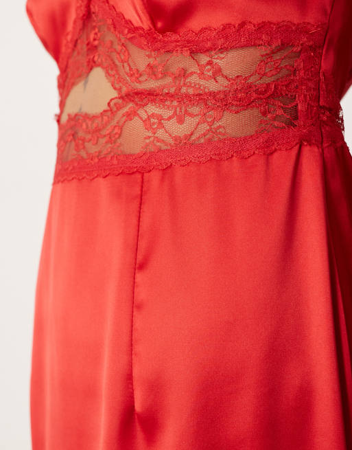 Vestido lencero semilargo rojo tomate Mimi de Never Fully Dressed Petite, 3 de 4