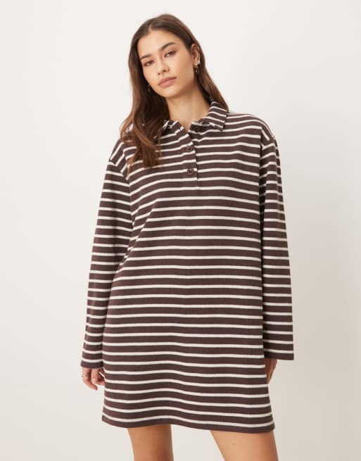 Vestido marrón a rayas estilo polo de rugby de tejido muy suave de ASOS DESIGN, 2 de 4