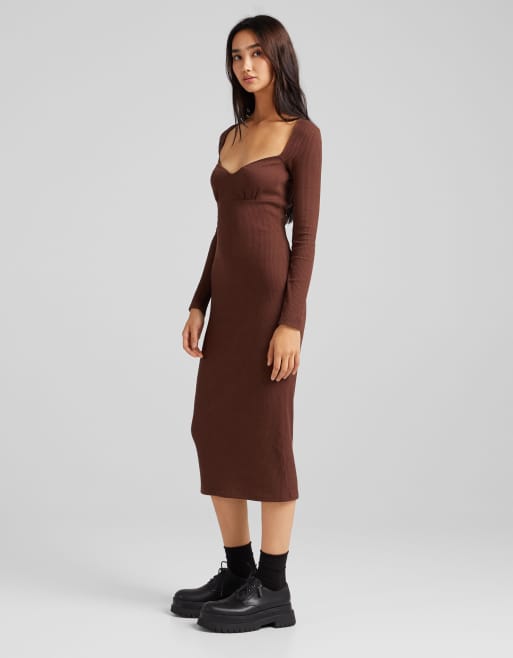 Vestido best sale marron bershka