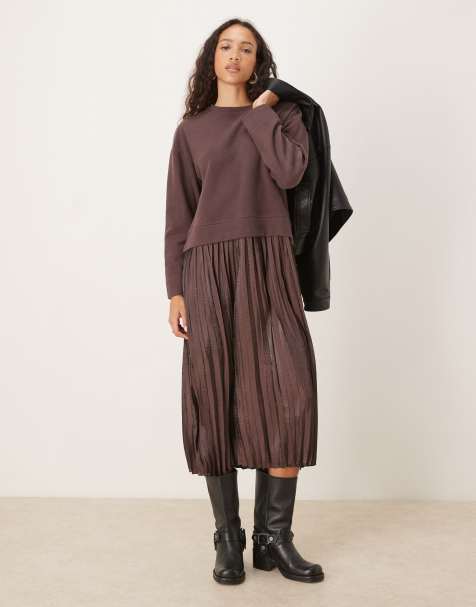 Vestido marrón chocolate de mezcla de punto de algodón suave al tacto de Threadbare - view 1