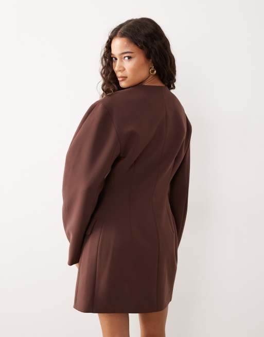 Vestido marrón chocolate estilo americana con mangas cocoon de ASOS DESIGN, 2 de 4