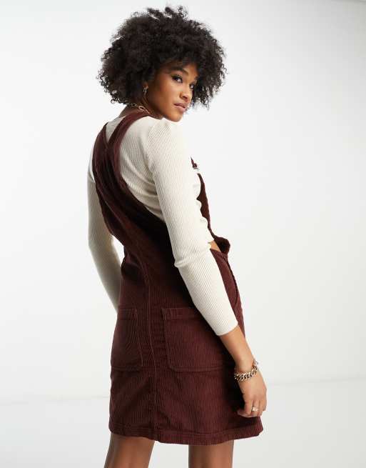 Vestido marrón chocolate estilo pichi con bolsillos de pana Lucine de DTT Tall, 2 de 4