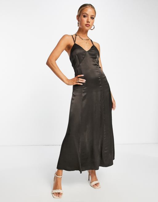 Vestido marrón de tirantes de satén de Whistles