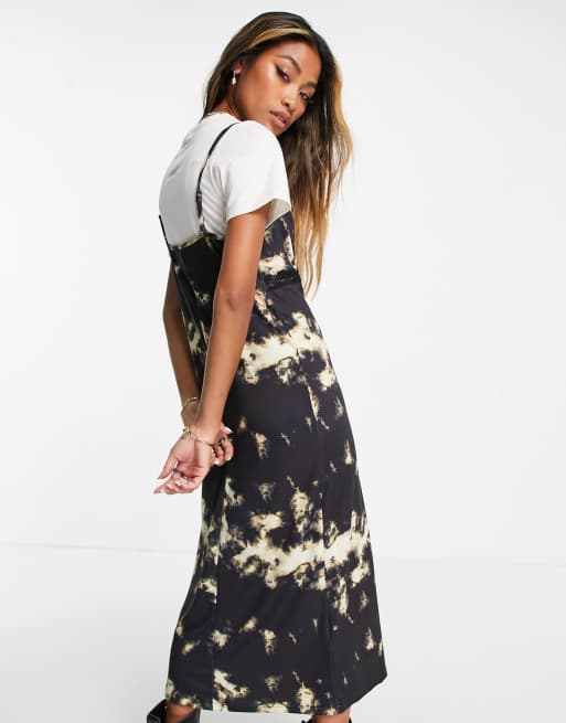 Vestido midi 2 en 1 con efecto tie dye grunge y ribetes de encaje de ASOS DESIGN , 2 de 4